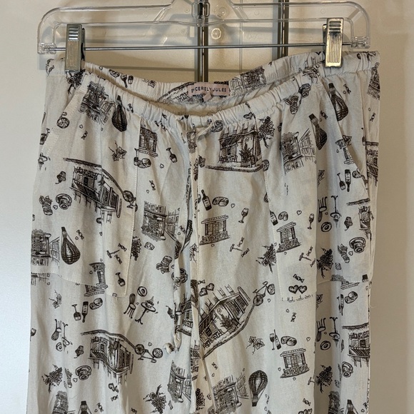 Sincerely Jules Cream Linen Pants with French Street Design, size L - Picture 3 of 7